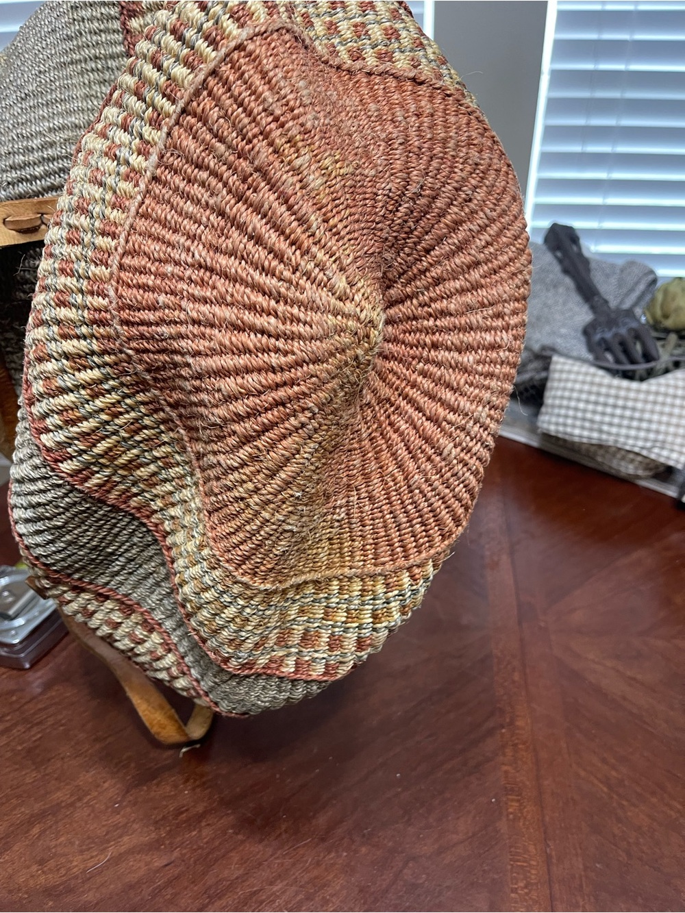 Vintage Sisal Market Bucket Bag Woven Straw Leather Large Purse Boho, Hippie - Picture 7 of 8